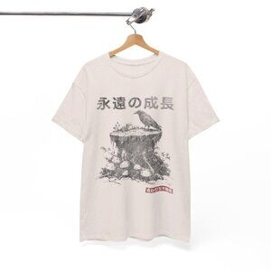 Japanese Retro Graphic Gothic Tee, Unisex T-Shirt with Mushroom Skull Raven